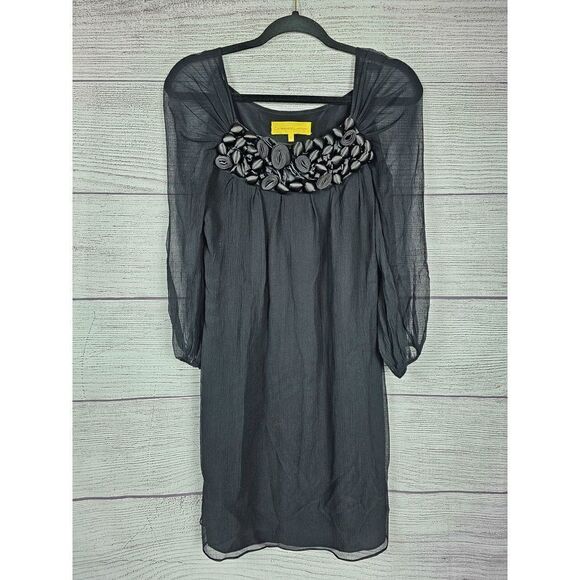 Catherine Malandrino Silk Ruched Shoulder Dress Black Size 6 - Picture 1 of 5